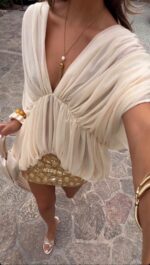 Beige Draped Blouse - Image 3