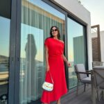 Red Asymmetric Midi Dress