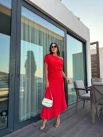 Red Asymmetric Midi Dress