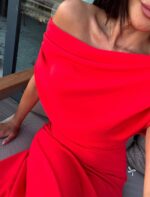 Red Asymmetric Midi Dress - Image 3