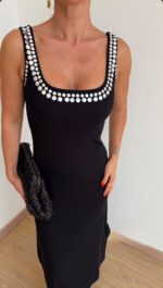 Black Maxi Dress With Silver Stud Trim - Image 4