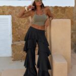 Black Tiered Ruffle Flare Pants