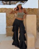 Black Tiered Ruffle Flare Pants