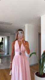 Pink Halter Maxi Summer Dress - Image 3