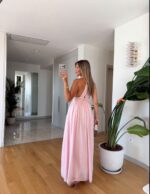Pink Halter Maxi Summer Dress - Image 2