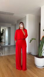 Red Wide Leg Lounge Set