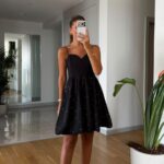 Black Spaghetti Strap Polka Dot Mini Dress