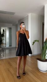 Black Spaghetti Strap Polka Dot Mini Dress