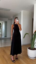 Black Sleeveless Maxi Dress With Rhinestone Trim