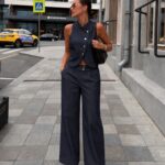 Women’s Dark Denim Sleeveless Vest Pants Set