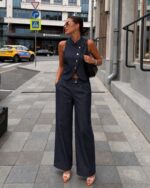 Women’s Dark Denim Sleeveless Vest Pants Set