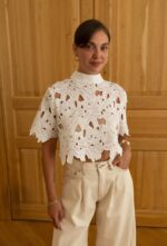 White Crochet Floral Lace Crop Top - Image 2