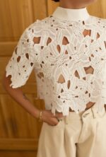 White Crochet Floral Lace Crop Top - Image 3