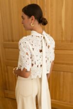 White Crochet Floral Lace Crop Top - Image 4