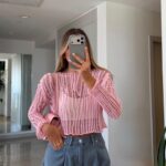 Pink Sheer Knit Long Sleeve Sweater