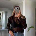 Black Sheer Knit Long Sleeve Sweater