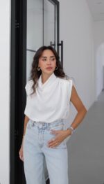White Sleeveless Cowl Neck Top - Image 2