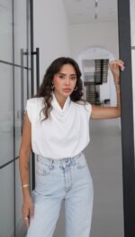 White Sleeveless Cowl Neck Top