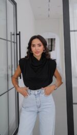 Black Sleeveless Cowl Neck Top - Image 2