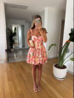 Pink Floral Sleeveless Mini Dress
