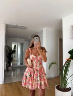 Pink Floral Sleeveless Mini Dress - Image 3