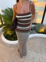 Brown and Cream Striped Maxi Dress - Image 4