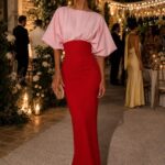 Pink and Red Colorblock Evening Gown