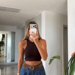 Brown Ribbed Crop Top