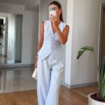 Light Blue Lace Vest and Pants Set