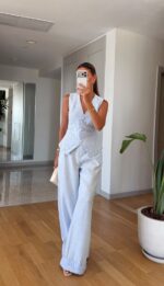 Light Blue Lace Vest and Pants Set