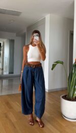 Denim Shirt and Wide Leg Pants Set - Image 2