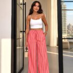 Pink Striped Wide Leg Pants
