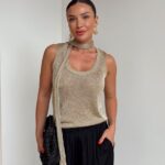 Gold Metallic Sleeveless Knit Top