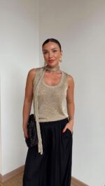 Gold Metallic Sleeveless Knit Top