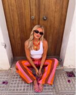 Pink Orange Striped Wide Leg Pants - Image 5