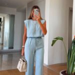 Light Blue Sleeveless Wide Leg Set