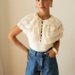 White Lace Ruffle Button Top