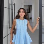 Sleeveless Light Blue Denim Peplum Set