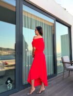 Red Asymmetric Midi Dress - Image 2