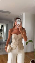 Gold Strapless Textured Corset Top