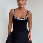 Black Sleeveless Top With Silver Studs