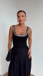 Black Sleeveless Top With Silver Studs