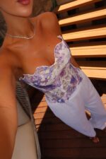 Purple Floral Mesh Corset Top - Image 2