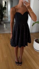 Black Spaghetti Strap Polka Dot Mini Dress - Image 3