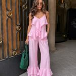Pink Ruffle Hem Two Piece Set