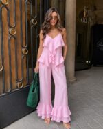 Pink Ruffle Hem Two Piece Set