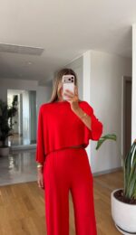 Red Wide Leg Lounge Set - Image 2