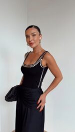 Black Sleeveless Top With Silver Studs - Image 2