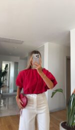 Red Puff Sleeve Summer Top - Image 2