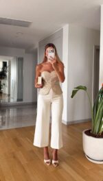 Gold Strapless Textured Corset Top - Image 2